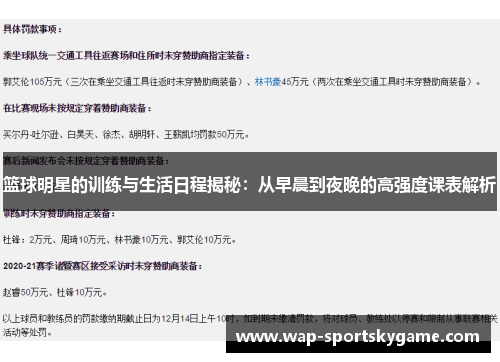篮球明星的训练与生活日程揭秘：从早晨到夜晚的高强度课表解析